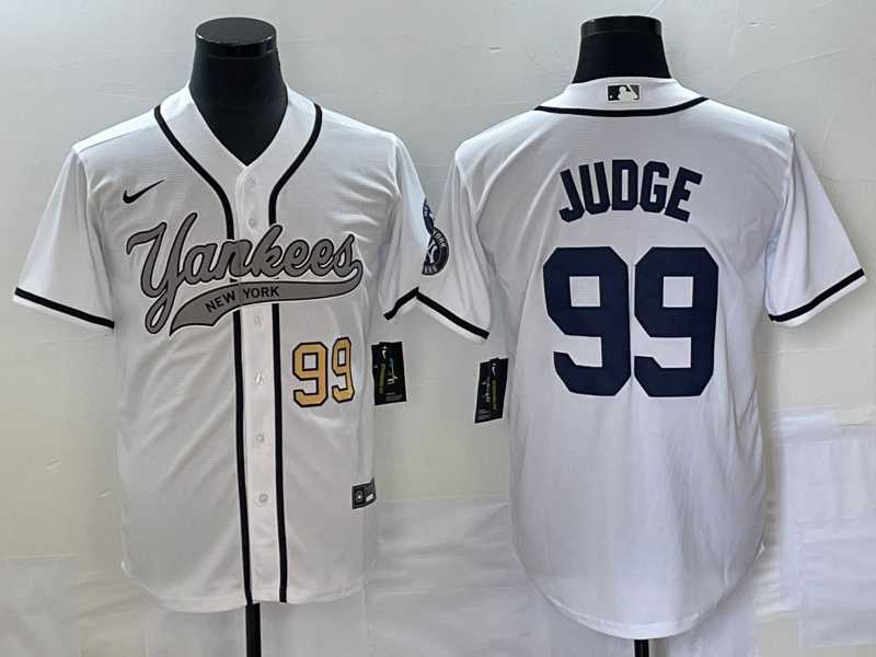 Mens New York Yankees #99 Aaron Judge Number White Cool Base Stitched Baseball Jersey